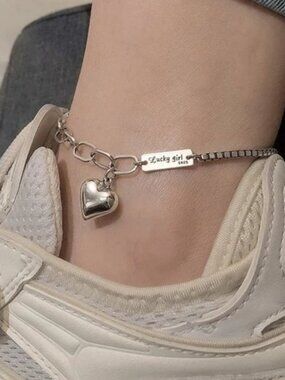 *NEW 925 Sterling Silver Heart Link Chain Anklet